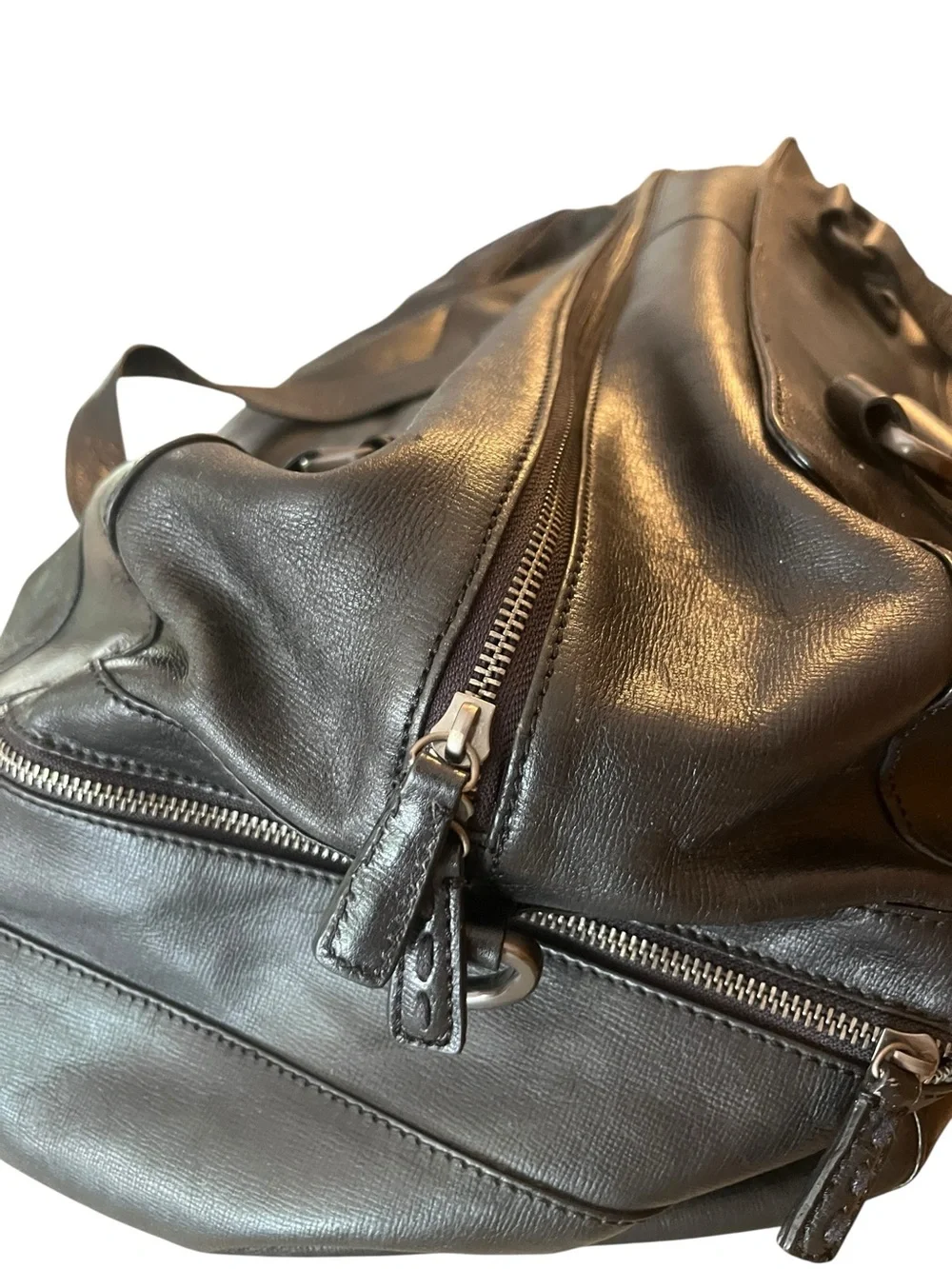 Vintage Fossil Brand Black Leather Weekender Duffel Bag
